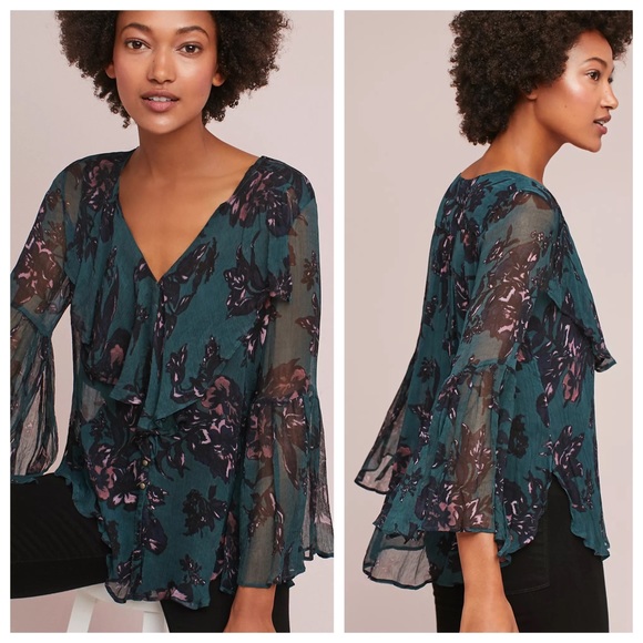 Anthropologie Tops - FeatherBone Anthropologie Femme Ruffled Blouse XL